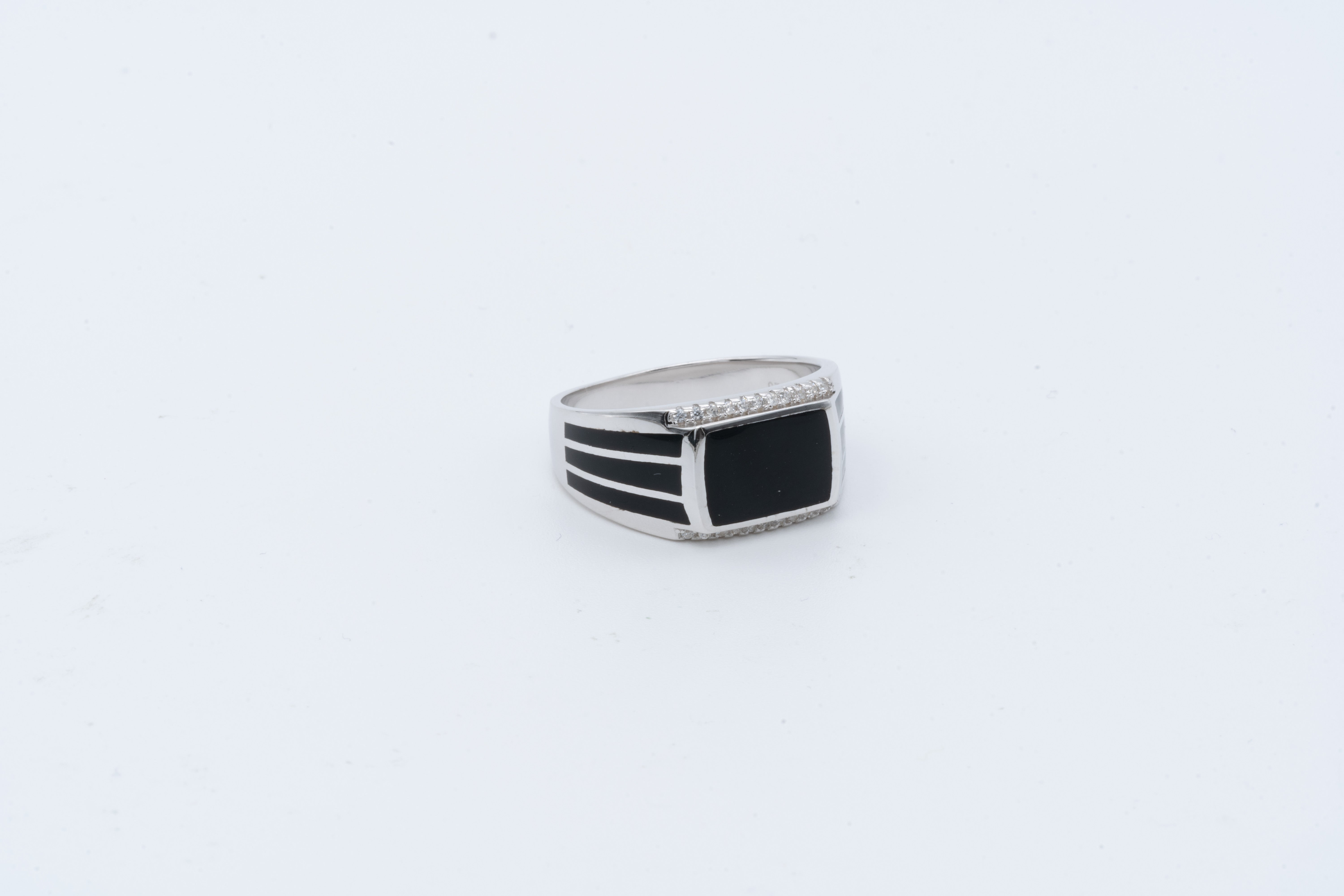 Men's Black Enamel Rectangular Signet Ring
